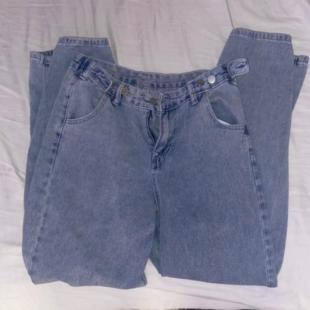 Wide Leg Boyfriend High Waisted Light Wash Adjustable Jeans